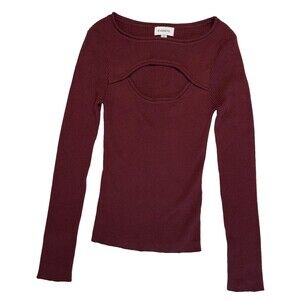 EVEREVE Burgundy Ribbed Cutout Long Sleeve Knit Sweater Top Size Small S